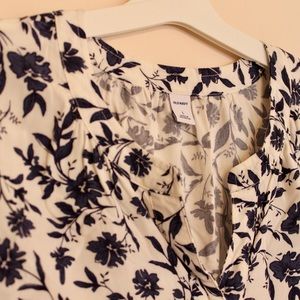 White and Navy Floral Blouse